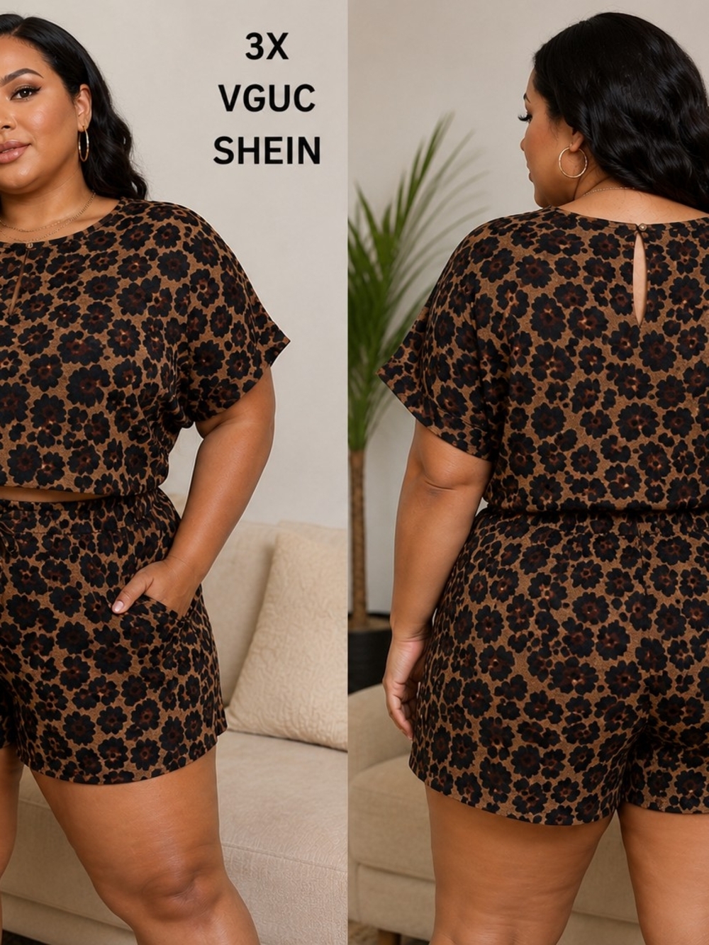 SHEIN Brown and Black Floral Two-Piece Lounge Set